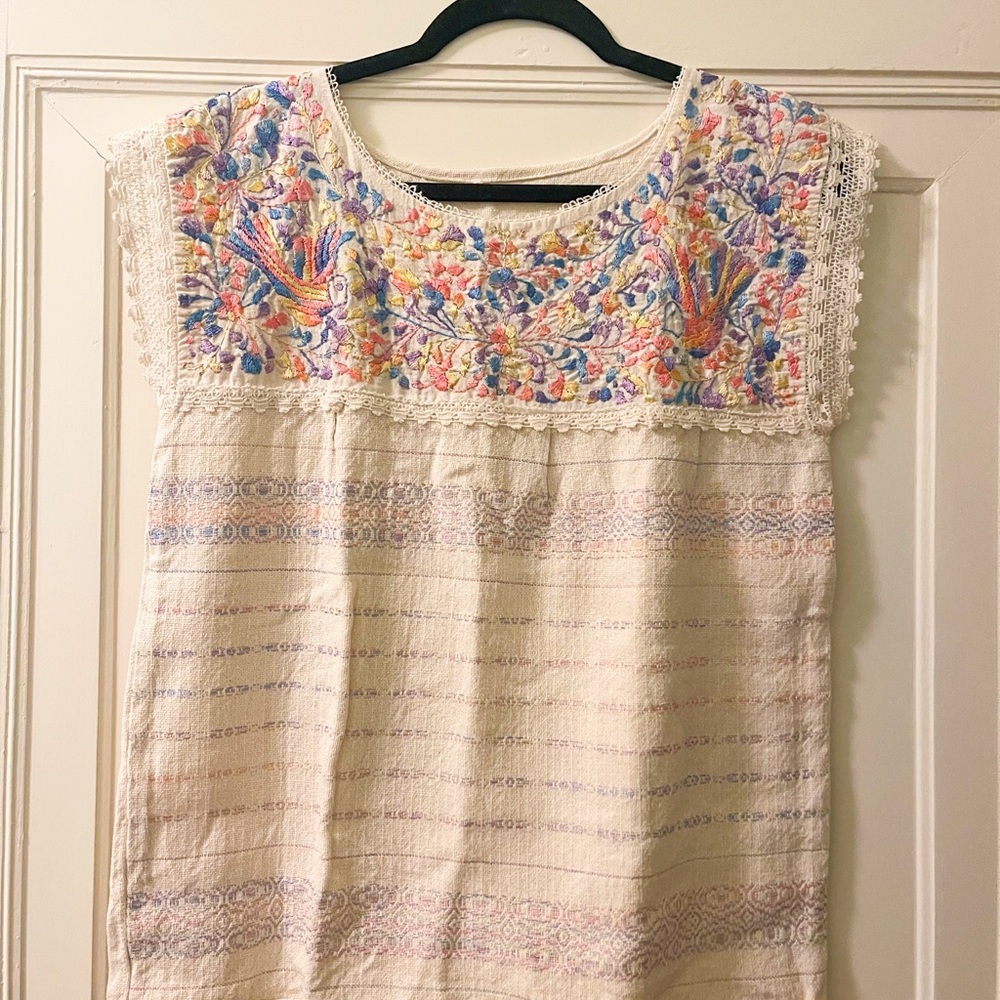 Mexican Embroidered Floral Cream Top